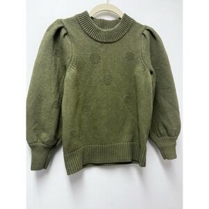 Madewell‎ Olive Green Puff Sleeve Polka Dot Sweater XXS Cotton Merino Wool